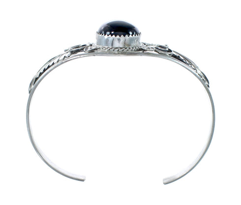 Sterling Silver Onyx Native American Leaf Cuff Bracelet JX130605